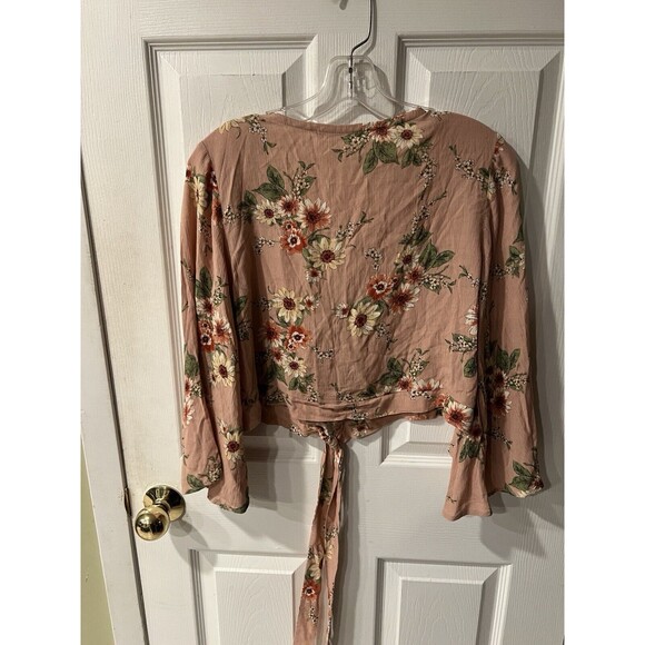 Active USA blouse Large tie front crop bell sleeve floral boho romantic fairy - Picture 5 of 6